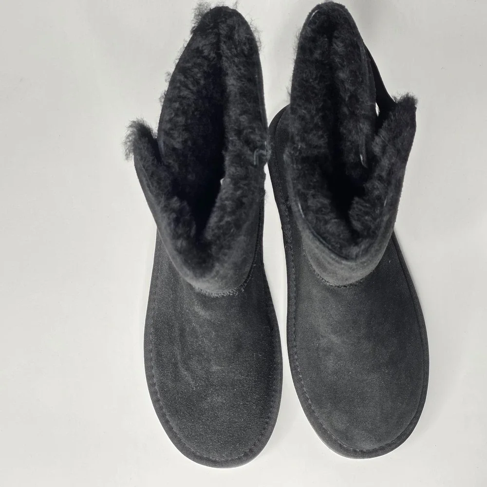 Serra Women's Winter Boots Size 9 Black Suede Lamb Fur Pull On Snow Shoes Buckle